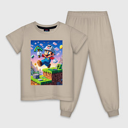 Пижама хлопковая детская Марио и Майнкрафт - коллаба, цвет: миндальный