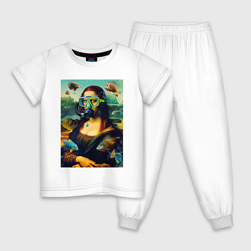 Детская пижама Мона Лиза под водой - нейросеть / Белый – фото 1