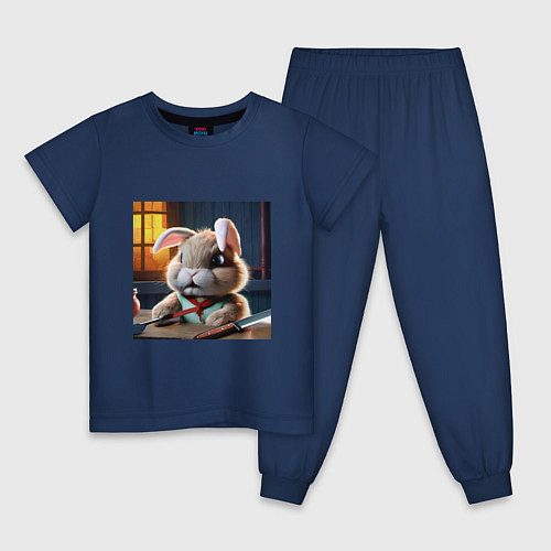 Детская пижама Зайчик и ножик / Тёмно-синий – фото 1