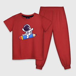 Пижама хлопковая детская Космонавт и карандаш, цвет: красный