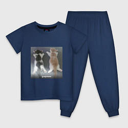 Пижама хлопковая детская Мемные коты умерчики, цвет: тёмно-синий