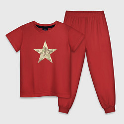 Пижама хлопковая детская Звезда камуфляж песочный, цвет: красный