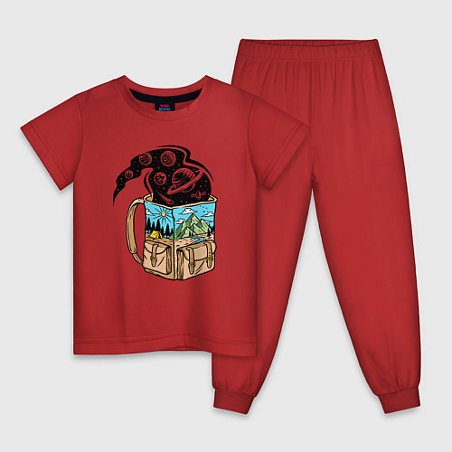 Детская пижама Космос в рюкзаке / Красный – фото 1