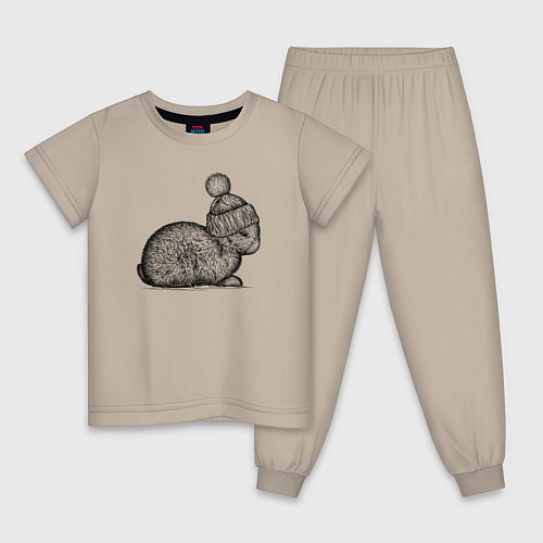 Детская пижама Зайченок в шапке / Миндальный – фото 1