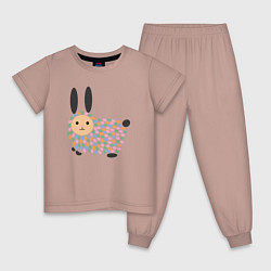 Пижама хлопковая детская Разноцветный зайчик, цвет: пыльно-розовый