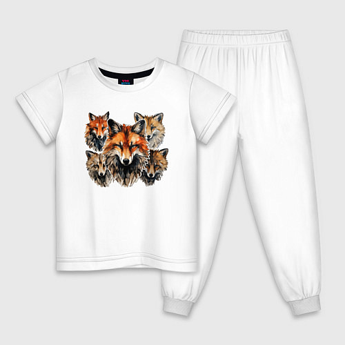 Детская пижама Акварельные лисы / Белый – фото 1