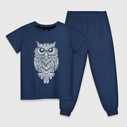 Пижама хлопковая детская Узорная сова, цвет: тёмно-синий