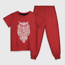 Пижама хлопковая детская Узорная сова, цвет: красный