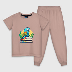 Пижама хлопковая детская Попугай на стопке книг, цвет: пыльно-розовый
