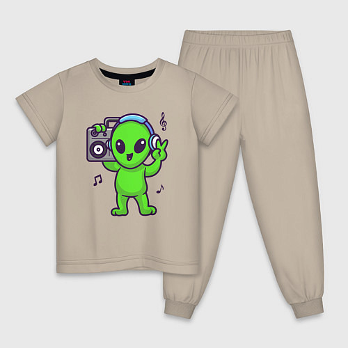 Детская пижама Пришелец с магнитофоном / Миндальный – фото 1