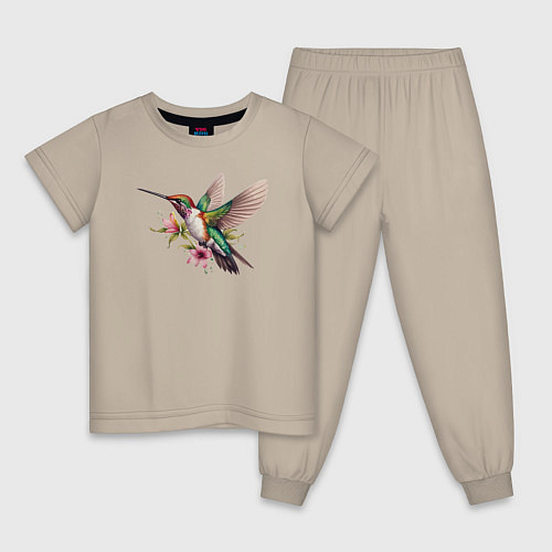 Детская пижама Колибри на цветке / Миндальный – фото 1
