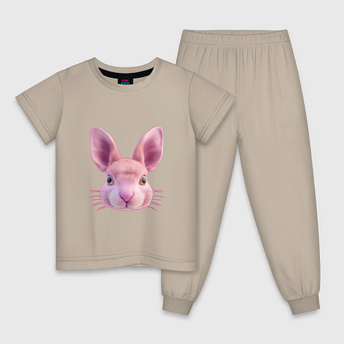 Детская пижама Розовый заяц - портрет кролика / Миндальный – фото 1