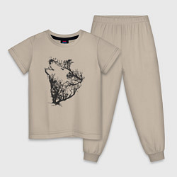 Пижама хлопковая детская Свободный волк, цвет: миндальный
