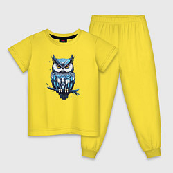 Пижама хлопковая детская Голубая сова на ветке, цвет: желтый
