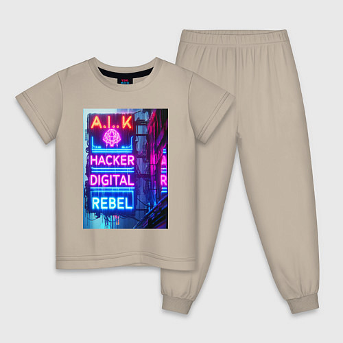 Детская пижама Ai hacker digital rebel - neon glow / Миндальный – фото 1