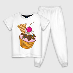 Пижама хлопковая детская Кекс с вишней, цвет: белый