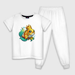 Пижама хлопковая детская Золотая рыбка в короне, цвет: белый