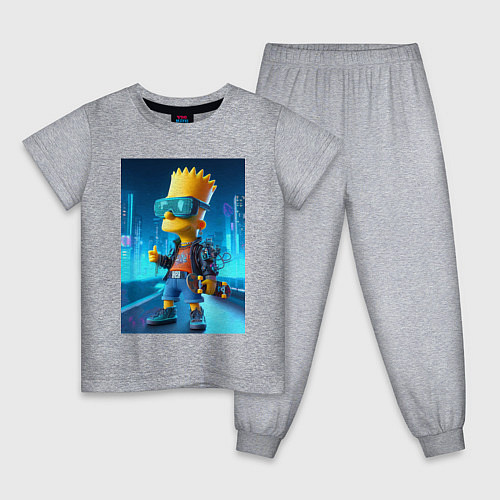 Детская пижама Барт Симпсон в неоновом городе со скейтбордом - не / Меланж – фото 1