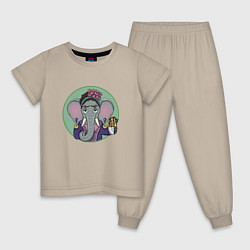 Пижама хлопковая детская Слониха сладкоежка, цвет: миндальный