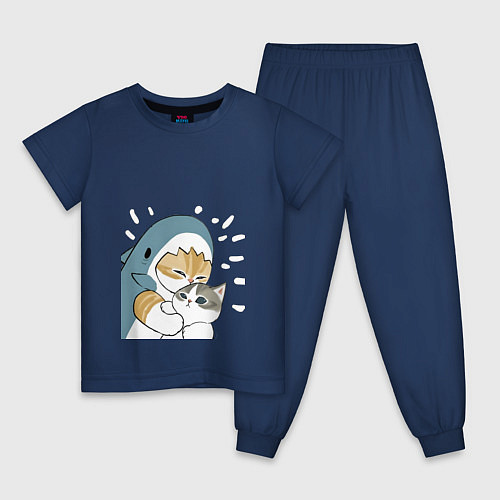 Детская пижама Котик-акула / Тёмно-синий – фото 1