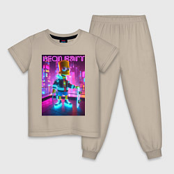 Пижама хлопковая детская Neon Bart - with skateboard ai art fantasy, цвет: миндальный