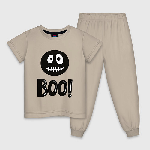 Детская пижама Страшный черный смайлик: Буу! / Миндальный – фото 1