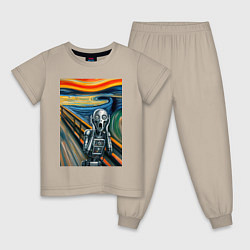Пижама хлопковая детская Робот кричит - мем нейросеть, цвет: миндальный