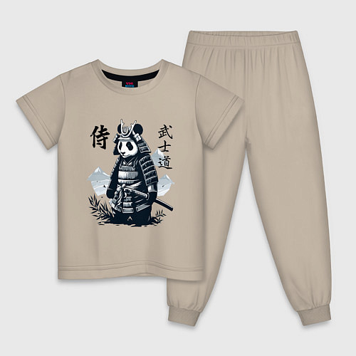 Детская пижама Panda samurai - bushido ai art fantasy / Миндальный – фото 1