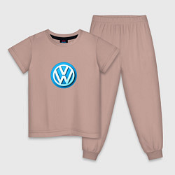Пижама хлопковая детская Volkswagen logo blue, цвет: пыльно-розовый