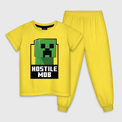 Пижама хлопковая детская Minecraft hostile mob, цвет: желтый