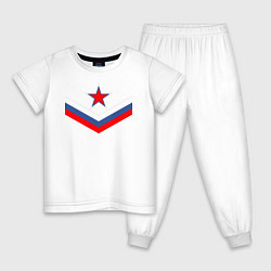 Пижама хлопковая детская Звезда и российский флаг, цвет: белый
