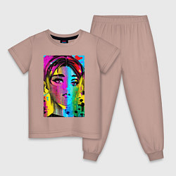 Пижама хлопковая детская Портрет девушки - нейросеть, цвет: пыльно-розовый