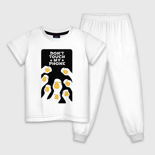 Детская пижама Гуси - не трогай мой телефон / Белый – фото 1