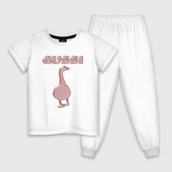 Пижама хлопковая детская Гусси - розовый металик, цвет: белый