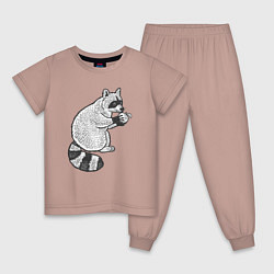 Пижама хлопковая детская Енотик с яблоком, цвет: пыльно-розовый