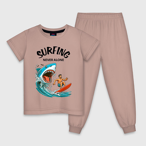 Детская пижама Shark and surfer - never alone / Пыльно-розовый – фото 1