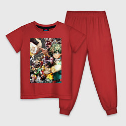 Пижама хлопковая детская Моя геройская академия Идзуку Мидория Отяко Урарак, цвет: красный