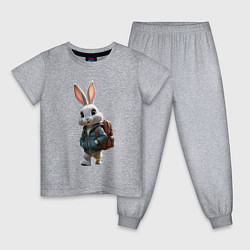 Пижама хлопковая детская Зайчик идёт в школу, цвет: меланж