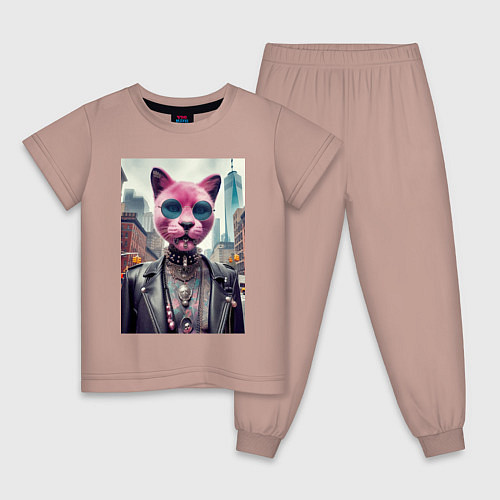 Детская пижама Модная кошечка из Нью-Йорка / Пыльно-розовый – фото 1