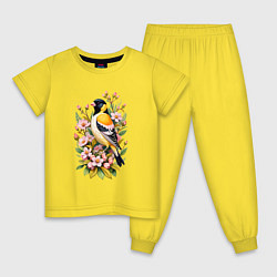 Детская пижама Черноголовый щегол среди цветов