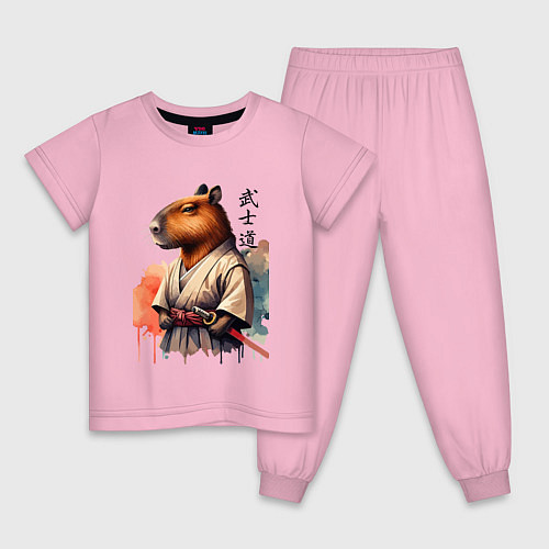 Детская пижама Capybara samurai - ai art fantasy / Светло-розовый – фото 1