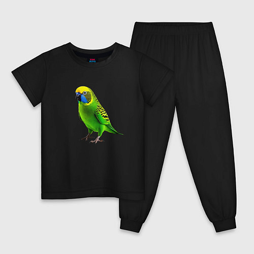 Детская пижама Зеленый попугай / Черный – фото 1