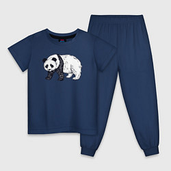 Пижама хлопковая детская Панда медведь, цвет: тёмно-синий
