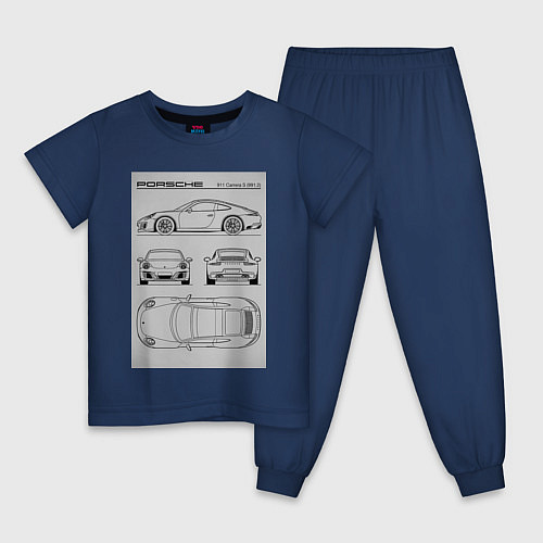 Детская пижама Porsche 911 гоночный автомобиль / Тёмно-синий – фото 1