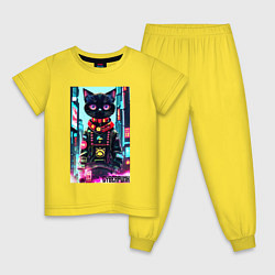 Детская пижама Котёнок в мегаполисе - киберпанк