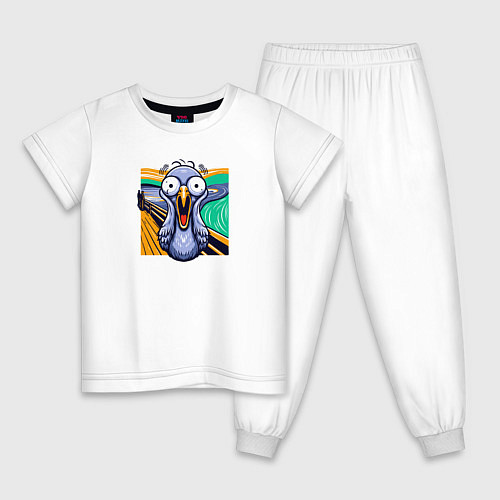 Детская пижама Вопящий голубь пародия Крик Мунка / Белый – фото 1