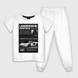 Пижама хлопковая детская Lamborghini countach, цвет: белый