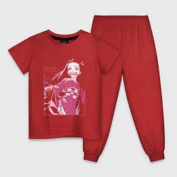 Пижама хлопковая детская Клинок рассекающий демонов милая Незуко в розовом, цвет: красный