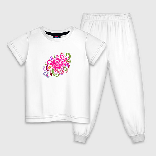 Детская пижама Орнамент из разноцветных цветов / Белый – фото 1