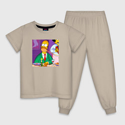 Пижама хлопковая детская Гомер Симпсон спагетти болоньезе, цвет: миндальный